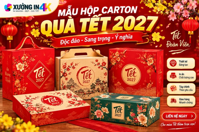 Mẫu hộp carton quà Tết 2027: Chọn chất liệu, kiểu hộp và quy cách in